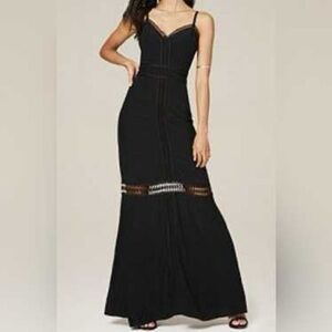 NEW $120 Bebe Petite black maxi dress with lace trim Size 2P XS